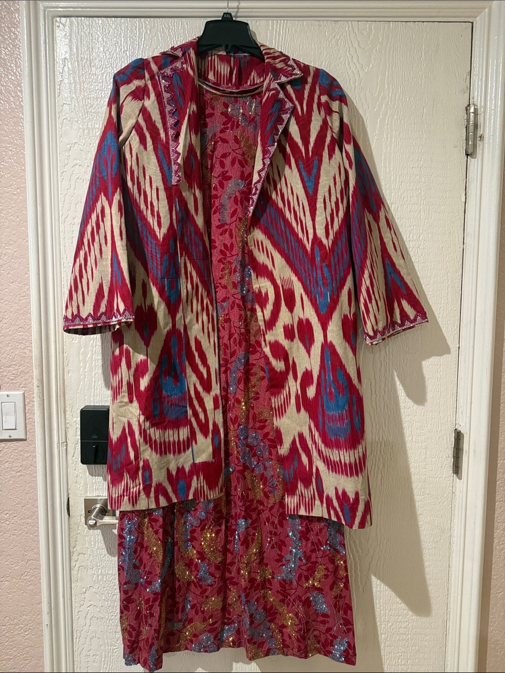 Women's Red Ikat Print Coat - Unbranded